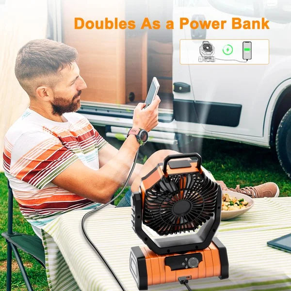 Camping Fan - Powered Fan Rechargeable with LED Lantern