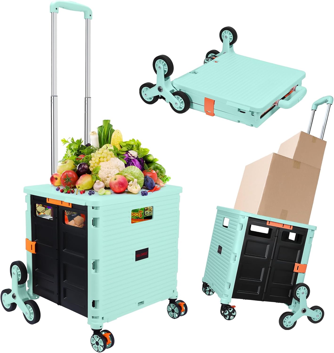 65L Collapsible Rolling Cart with Lid & Stair-Climbing Wheels