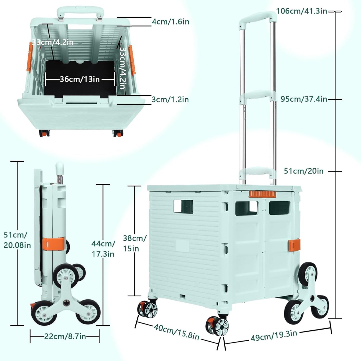 65L Collapsible Rolling Cart with Lid & Stair-Climbing Wheels