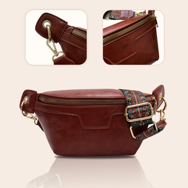 Lannie Women Vintage Bohemian Fashion High Quality Leather Crossbody Bag with Zipper for Casual and Travel