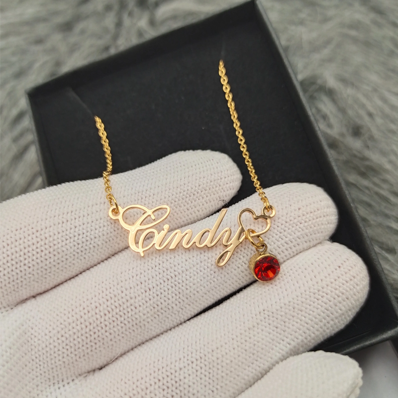 Womens Name Necklaces Pendant With Birthstone, Customized Any Name, Personalized Birthday Gift