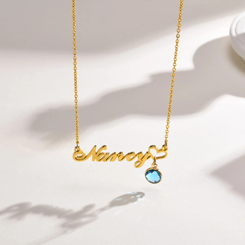 Womens Name Necklaces Pendant With Birthstone, Customized Any Name, Personalized Birthday Gift