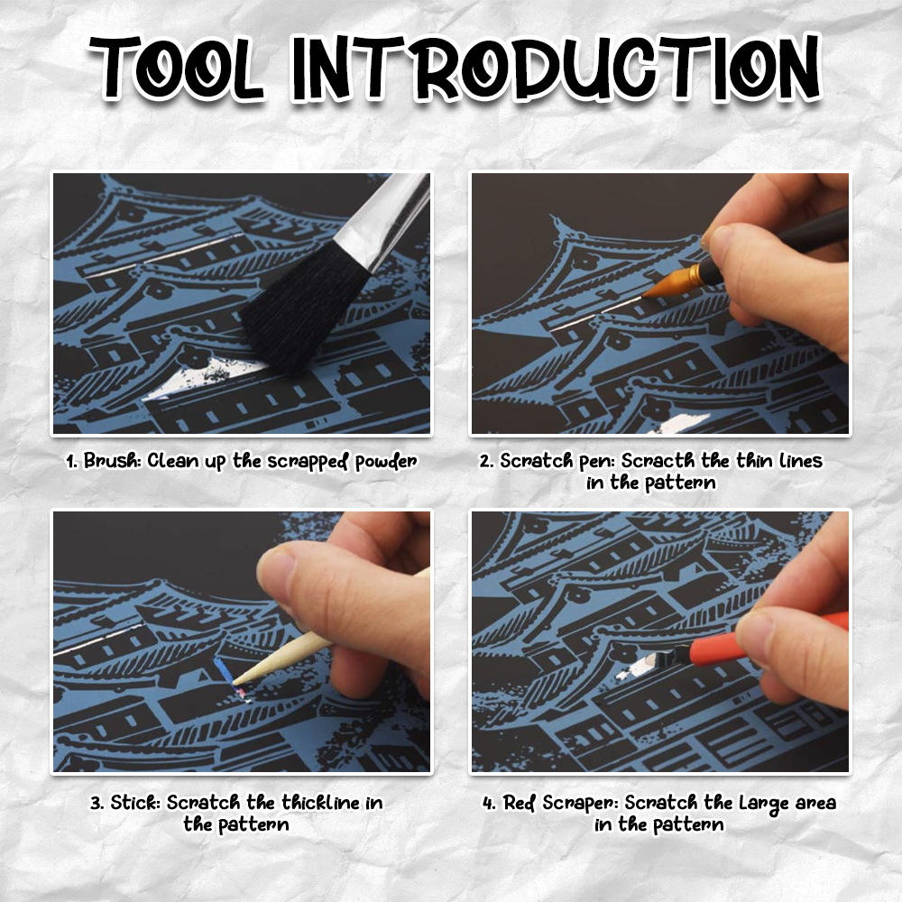 Scratch Art Painting Kits for Adults & Kids, Rainbow Painting Sketch Night View Scratchboard