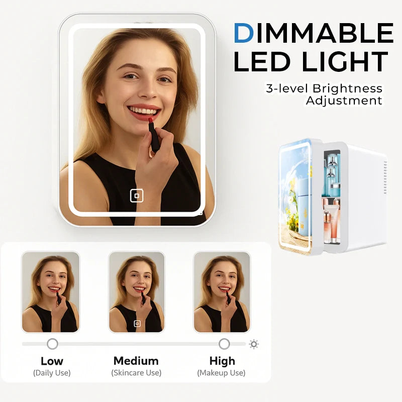 BeautyCool Dual-Temp Skincare Fridge with LED Mirror for Home & Car