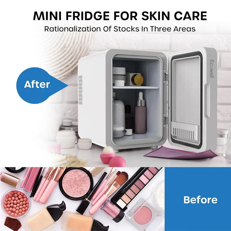 BeautyCool Dual-Temp Skincare Fridge with LED Mirror for Home & Car