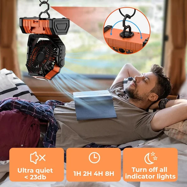 Camping Fan - Powered Fan Rechargeable with LED Lantern