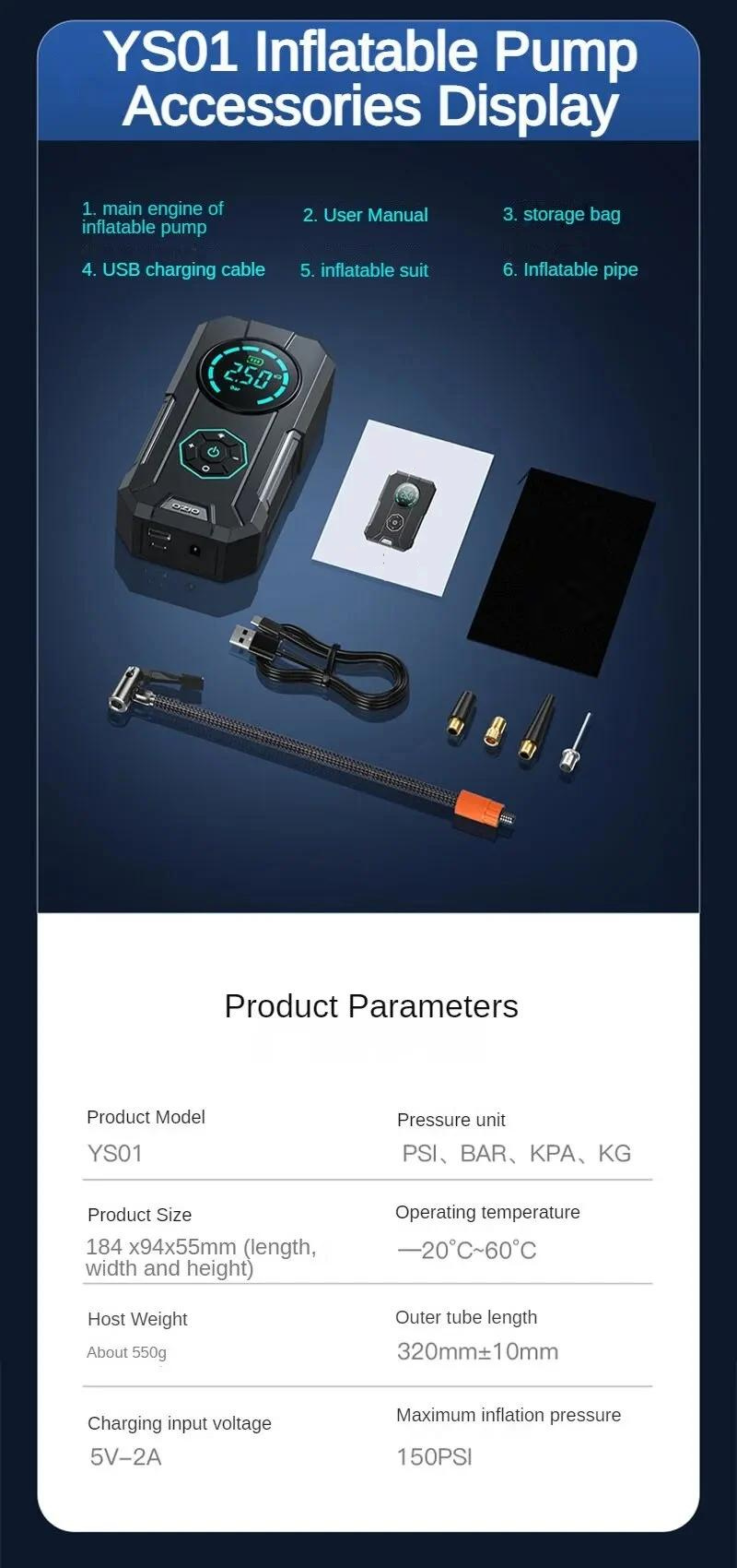 Portable Tyre Inflator & Rechargeable Pocket Air Pump