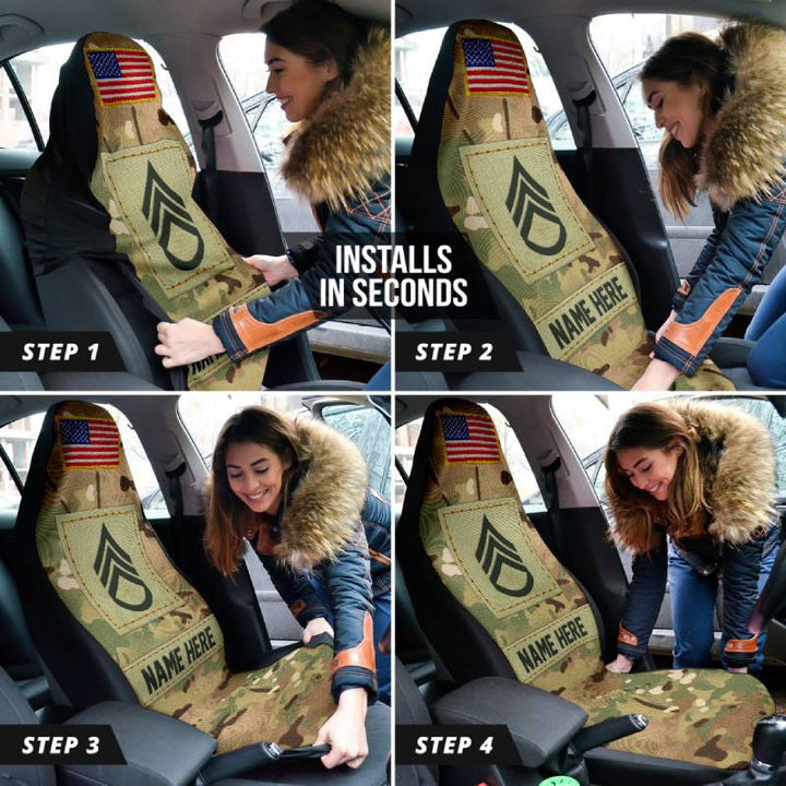 Personalized Car Seat Covers for a Veteran with Military Insignia (2pcs, universal fit)