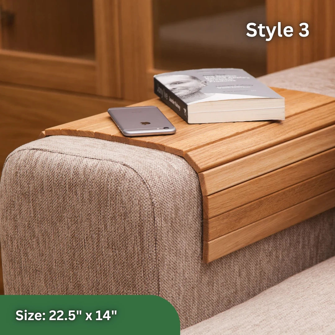Flexible Slatted Sofa Tray with Non-Slip Fit, Detachable Cup Holder Option, Eco-Friendly Durable Bamboo