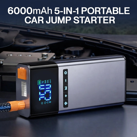 All-in-One Jump Starter & Air Compressor – Compact 6000mAh Power Booster