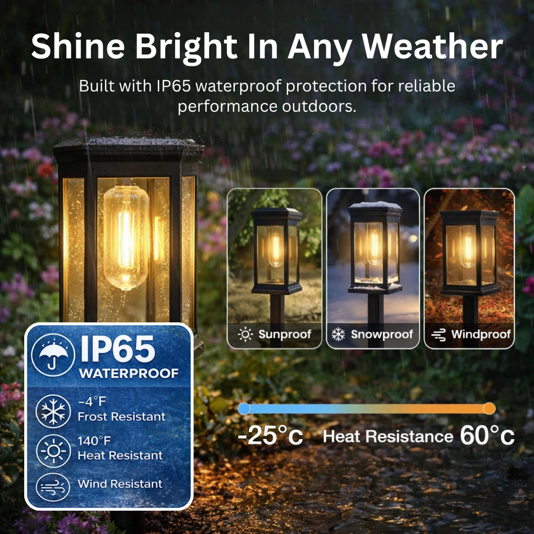 Cilious Ambient Solar Pathway Lights - Auto‑Charging Solar, Tungsten Filament Effect, Waterproof & Wireless