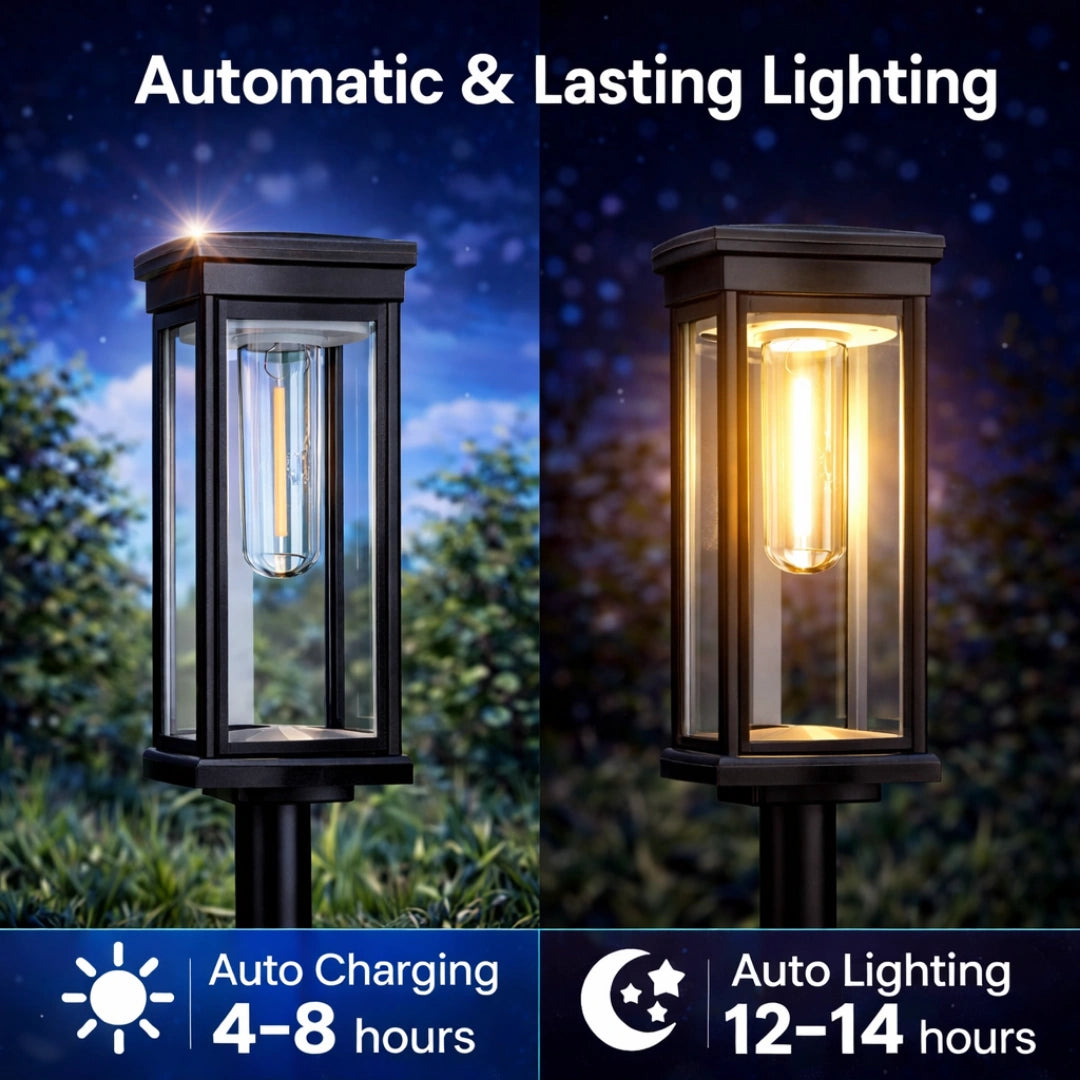 Cilious Ambient Solar Pathway Lights - Auto‑Charging Solar, Tungsten Filament Effect, Waterproof & Wireless