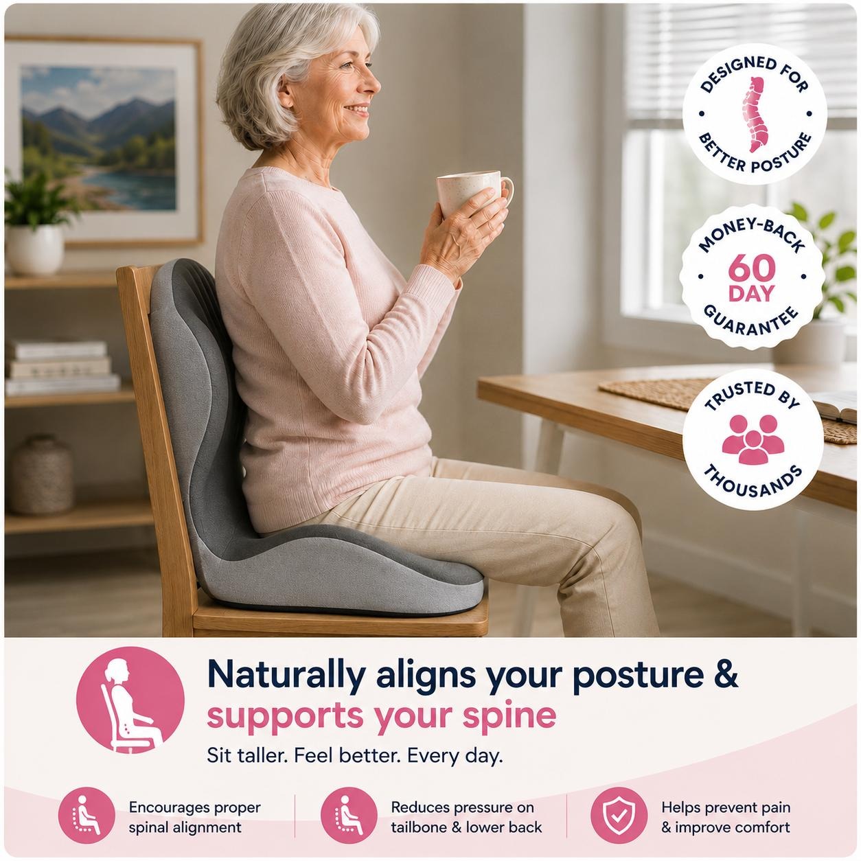 Orthopedic Seat Cushion for Back & Tailbone Support