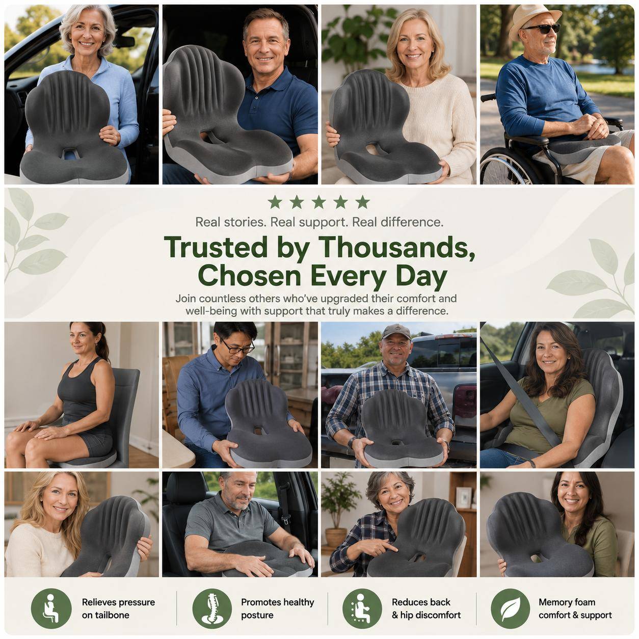 Orthopedic Seat Cushion for Back & Tailbone Support