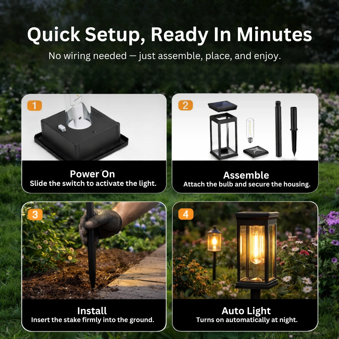 Cilious Ambient Solar Pathway Lights - Auto‑Charging Solar, Tungsten Filament Effect, Waterproof & Wireless