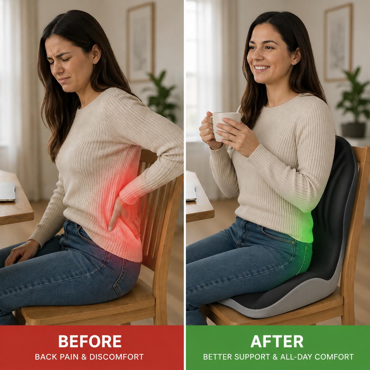 Orthopedic Seat Cushion for Back & Tailbone Support