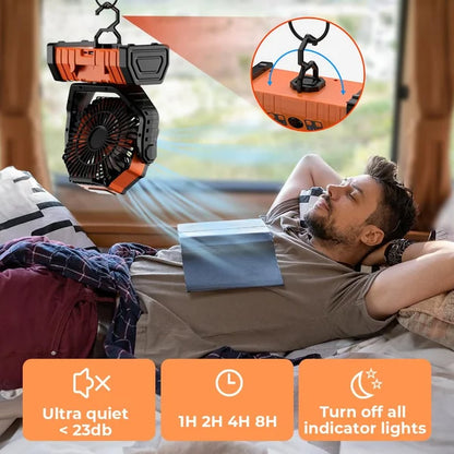 Camping Fan - Powered Fan Rechargeable with LED Lantern